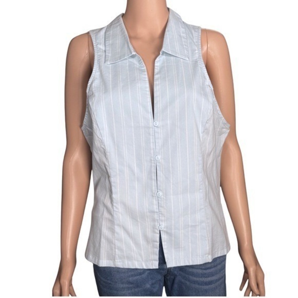 Urban Outfitters‎ Light Blue Pinstripe Sleeveless Button Down Vest Top Large NEW